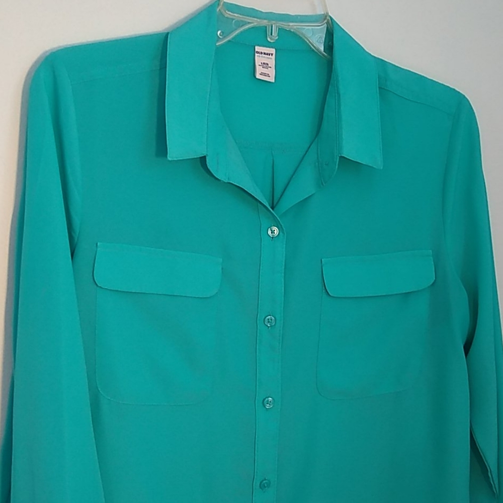 Old Navy Aqua/Teal Button-Down Blouse